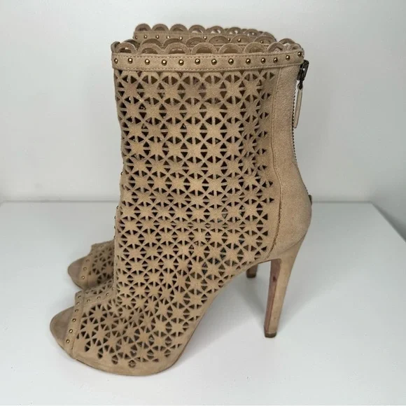 Prada Perforated Beige Suede Ankle Boots - Size 38.5